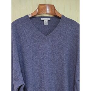 Roundtree & Yorke Sweater Mens 2XL Blue Angora Wool Cashmere V Neck Pullover